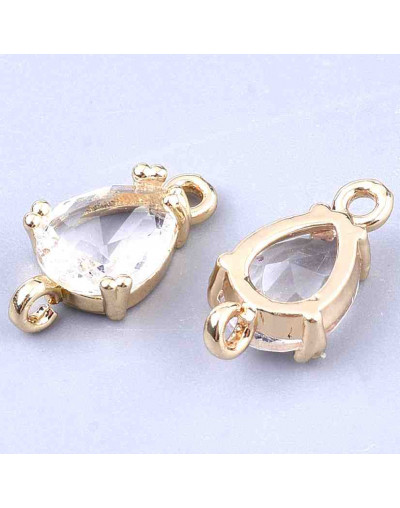 Glass gota faceteada. Aleación de cobre. Color dorado. 13x7x3,5 mm. 1,2 mm perforación. 2 unidades.