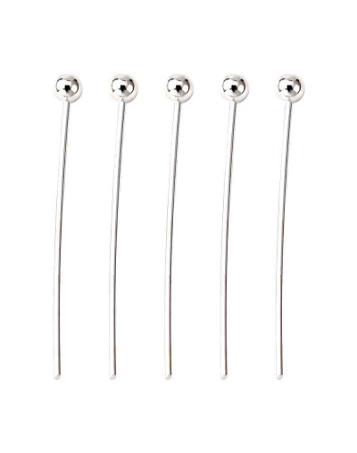 Pin con esfera. Color plateado. 20x0,4 milímetros. 2 mm esfera. 200 unidades aprox. 12 gramos.