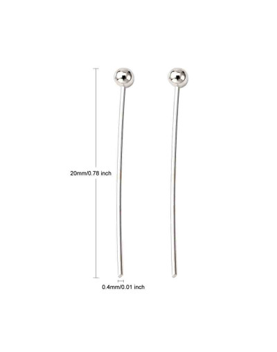 Pin con esfera. Color plateado. 20x0,4 milímetros. 2 mm esfera. 200 unidades aprox. 12 gramos.