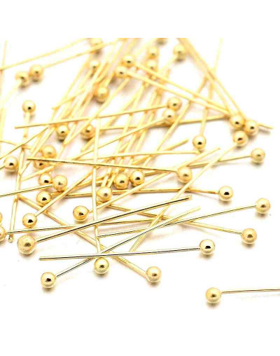 Pin con esfera. Color dorado. 20x0,4 milímetros. 2 mm esfera. 200 unidades aprox. 12 gramos.