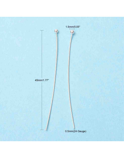 Pin con esfera. Color plateado. 45x0,5 milímetros. 1,5 mm esfera. 140 unidades aprox. 12 gramos.