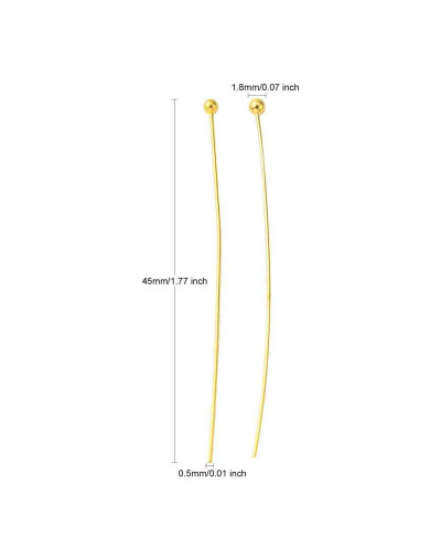 Pin con esfera. Color plateado. 45x0,5 milímetros. 1,8 mm esfera. 140 unidades aprox. 12 gramos.