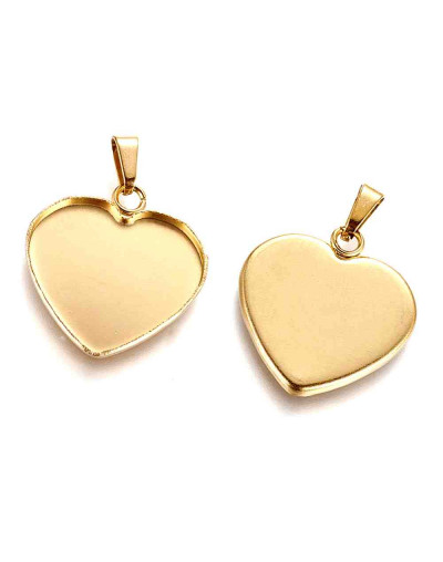 Base Dije de Acero. Color dorado. 21x20x1,5 mm. Cierre 2,5x6 mm. Para trabajos de 16x19 mm. 1 ud.