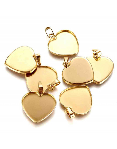 Base Dije de Acero. Color dorado. 21x20x1,5 mm. Cierre 2,5x6 mm. Para trabajos de 16x19 mm. 1 ud.