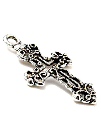 Cruz. Aleación de cobre. Color plateado. 26x15x2 mm. 2 mm perforación. 4 unidades.