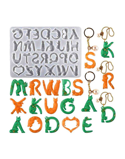 Moldes de silicona. Para resina. Letras+Gatos. 260x185x8 mm. Letras de 40 mm aproximado. 1 ud.