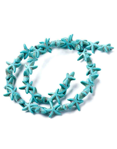 Turquesa sintética. Estrellas de mar. Color azul. 14x14 mm. 1 mm perforación. 35 uds hilo (aprox.).