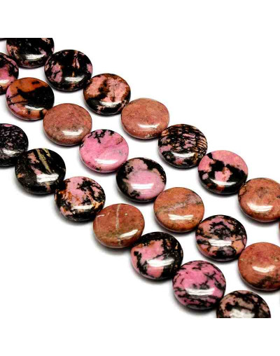 Rodonita. Moneda. 20 milímetros diámetro. 7 mm grosor. 1 mm perforación. 1 unidad.