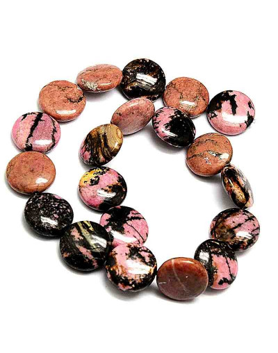 Rodonita. Moneda. 20 milímetros diámetro. 7 mm grosor. 1 mm perforación. 1 unidad.