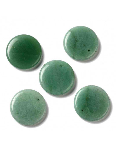 Aventurina verde. Moneda. 30x7 milímetros. 1,2 mm perforación. Perforación frontal. 1 unidad.