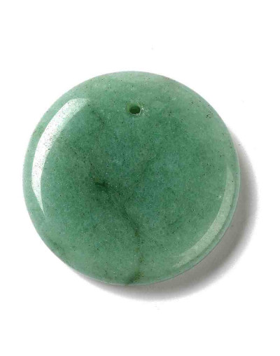 Aventurina verde. Moneda. 30x7 milímetros. 1,2 mm perforación. Perforación frontal. 1 unidad.