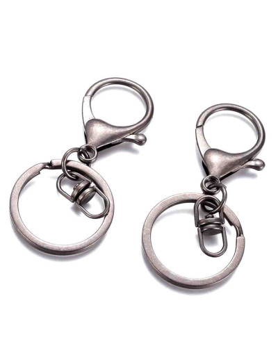 Accesorio para llaveros. Aleación de cobre. Color gun metal. 68x30 milímetros. 2 unidades.
