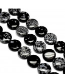 Obsidiana nevada. Moneda. 20 milímetros diámetro. 7 mm grosor. 1 mm perforación. 1 unidad. Obsidiana nevada. Moneda. 20 milímetros diámetro. 7 mm grosor. 1 mm perforación. 1 unidad.