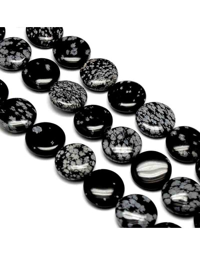 Obsidiana nevada. Moneda. 20 milímetros diámetro. 7 mm grosor. 1 mm perforación. 1 unidad.