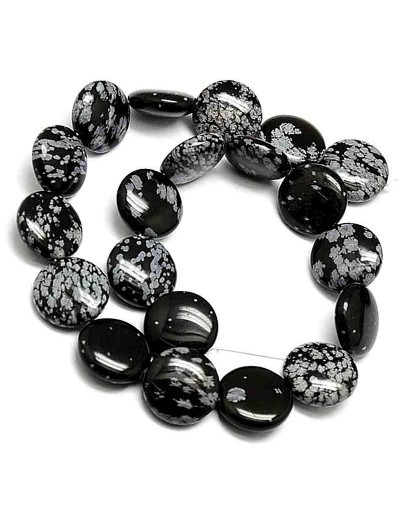 Obsidiana nevada. Moneda. 20 milímetros diámetro. 7 mm grosor. 1 mm perforación. 1 unidad.