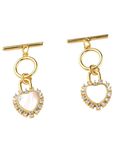 Cierre de barra. Corazón (1). Aleación+Zirconia+Shell. Baño 18KGold. 36,5 mm. Barra 18 mm. 1 set.