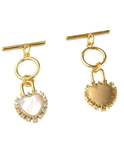 Cierre de barra. Corazón (1). Aleación+Zirconia+Shell. Baño 18KGold. 36,5 mm. Barra 18 mm. 1 set.