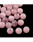 Imitación: Cuarzo Rosa. Esfera. 8 milímetros diámetro. 1,5 mm perforación. 50 unidades aproximado.