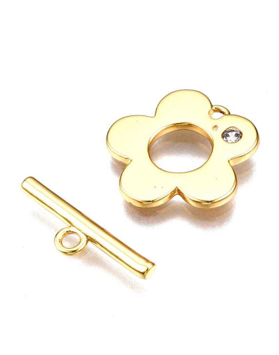Cierre de barra. Flor (1). Aleación+Zirconia. Baño 18KGold. 20 milímetros. Barra 16 mm. 1 set.
