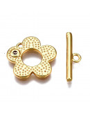 Cierre de barra. Flor (1). Aleación+Zirconia. Baño 18KGold. 20 milímetros. Barra 16 mm. 1 set. Cierre de barra. Flor (1). Aleación+Zirconia. Baño 18KGold. 20 milímetros. Barra 16 mm. 1 set.