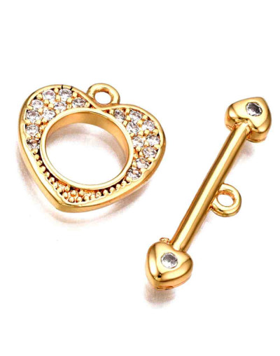 Cierre de barra. Corazón (3). Aleación+Zirconia. Baño 18KGold. 18 milímetros. Barra 20 mm. 1 set.