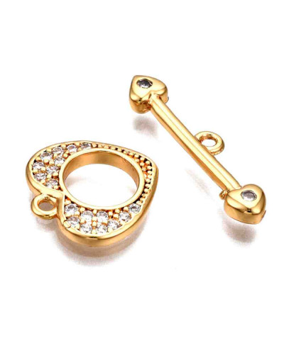 Cierre de barra. Corazón (3). Aleación+Zirconia. Baño 18KGold. 18 milímetros. Barra 20 mm. 1 set.