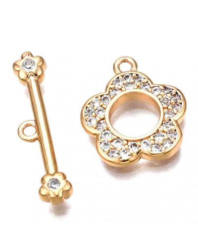 Cierre de barra. Flor (2). Aleación+Zirconia. Baño 18KGold. 22 milímetros. Barra 20 mm. 1 set.