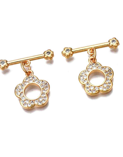 Cierre de barra. Flor (2). Aleación+Zirconia. Baño 18KGold. 22 milímetros. Barra 20 mm. 1 set.