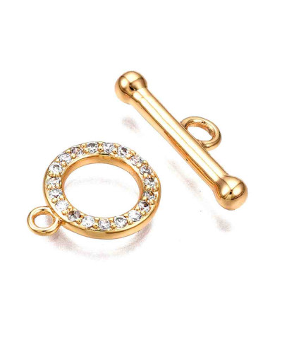 Cierre de barra. Círculo (2). Aleación+Zirconia. Baño 18KGold. 20 milímetros. Barra 17 mm. 1 set.