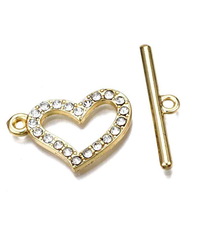 Cierre de barra. Corazón (4). Aleación+Zirconia. Baño 16KGold. 27 milímetros. Barra 29 mm. 1 set.