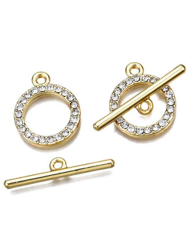 Cierre de barra. Círculo (3). Aleación+Zirconia. Baño 16KGold. 24 milímetros. Barra 29 mm. 1 set.