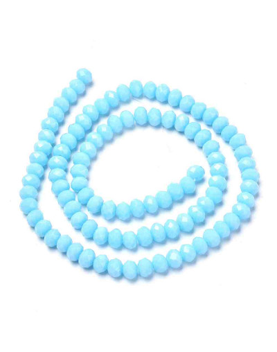 Rondelle faceteado. 3x2 milímetros. CYAN. 0,8 mm perforación. 165 uds hilo (aprox). 1 hilo.