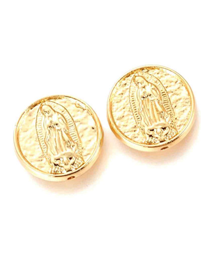 Virgen María. Aleación de cobre. Baño 18K Gold. 15,5x4 milímetros. 1,20 mm perforación. 1ud.