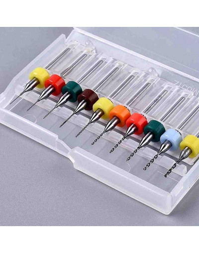 Brocas. Set de 10 uds: de 0,30 a 1,20 mm. Aleación Tungsteno. Uso aluminio, shell, madera, plastico. Brocas. Set de 10 uds: de 0,30 a 1,20 mm. Aleación Tungsteno. Uso aluminio, shell, madera, plastico.