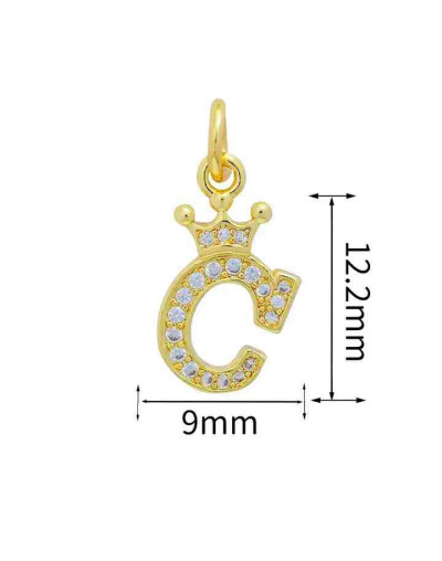 Letra "C"+Corona. Aleación+Zirconia. Baño 18K Gold. 11 milímetros. 5 mm arandela. 1 unidad.