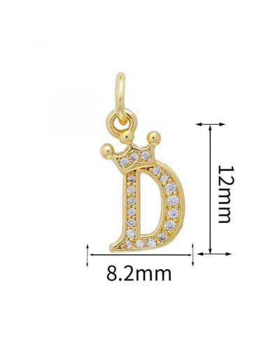 Letra "D"+Corona. Aleación+Zirconia. Baño 18K Gold. 11 milímetros. 5 mm arandela. 1 unidad.