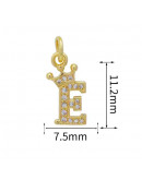 Letra "E"+Corona. Aleación+Zirconia. Baño 18K Gold. 11 milímetros. 5 mm arandela. 1 unidad.