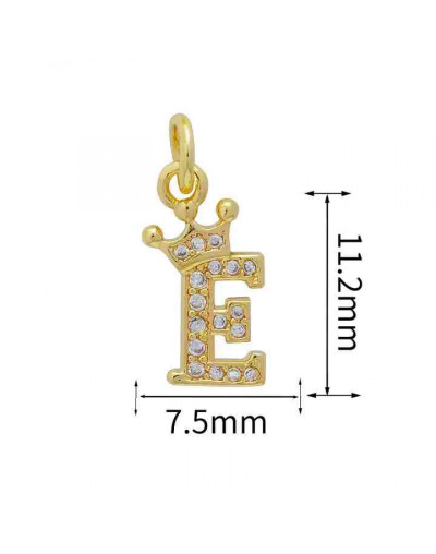 Letra "E"+Corona. Aleación+Zirconia. Baño 18K Gold. 11 milímetros. 5 mm arandela. 1 unidad.