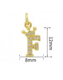 Letra "F"+Corona. Aleación+Zirconia. Baño 18K Gold. 11 milímetros. 5 mm arandela. 1 unidad.