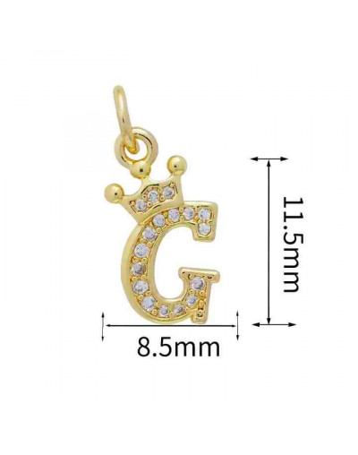 Letra "G"+Corona. Aleación+Zirconia. Baño 18K Gold. 11 milímetros. 5 mm arandela. 1 unidad.