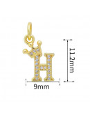 Letra "H"+Corona. Aleación+Zirconia. Baño 18K Gold. 11 milímetros. 5 mm arandela. 1 unidad.