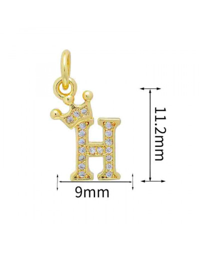 Letra "H"+Corona. Aleación+Zirconia. Baño 18K Gold. 11 milímetros. 5 mm arandela. 1 unidad.