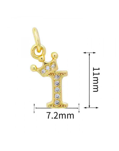 Letra "I"+Corona. Aleación+Zirconia. Baño 18K Gold. 11 milímetros. 5 mm arandela. 1 unidad.