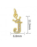 Letra "J"+Corona. Aleación+Zirconia. Baño 18K Gold. 11 milímetros. 5 mm arandela. 1 unidad.