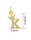 Letra "K"+Corona. Aleación+Zirconia. Baño 18K Gold. 11 milímetros. 5 mm arandela. 1 unidad.