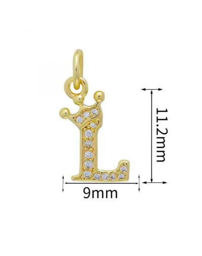 Letra "L"+Corona. Aleación+Zirconia. Baño 18K Gold. 11 milímetros. 5 mm arandela. 1 unidad.