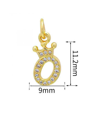 Letra "O"+Corona. Aleación+Zirconia. Baño 18K Gold. 11 milímetros. 5 mm arandela. 1 unidad.