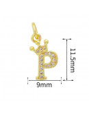 Letra "P"+Corona. Aleación+Zirconia. Baño 18K Gold. 11 milímetros. 5 mm arandela. 1 unidad.