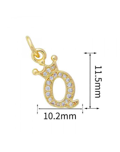 Letra "Q"+Corona. Aleación+Zirconia. Baño 18K Gold. 11 milímetros. 5 mm arandela. 1 unidad.