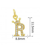 Letra "R"+Corona. Aleación+Zirconia. Baño 18K Gold. 11 milímetros. 5 mm arandela. 1 unidad. Letra "R"+Corona. Aleación+Zirconia. Baño 18K Gold. 11 milímetros. 5 mm arandela. 1 unidad.